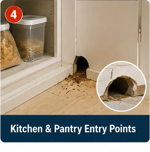 Kitchen and pantry entry point inspection for mice
